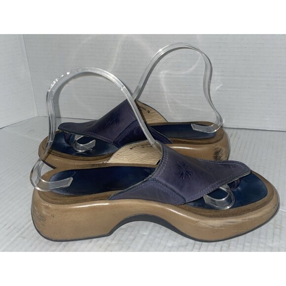 Dansko Sandals Womens US 8  Slide Blue Leather Slip On Wedge Flip Flop EU 38 - Picture 6 of 16